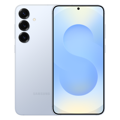 Smartphone Samsung prateado com três câmaras traseiras e ecrã frontal cheio