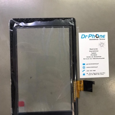 Ecrã tátil substituto para tablet com moldura preta e cartão de visita da Dr.Phone