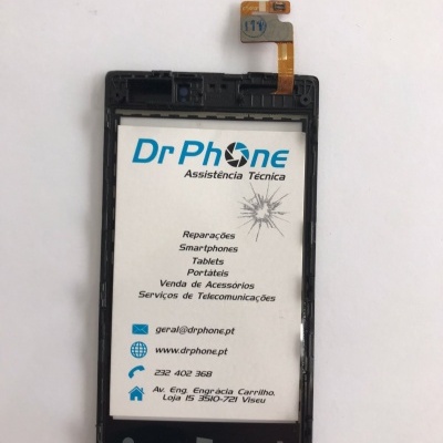 Ecrã táctil preto para smartphone com etiqueta promocional da Dr Phone