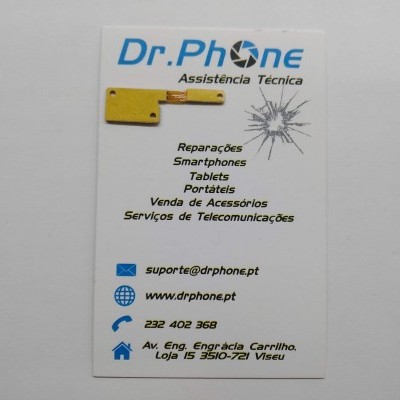 Cartão de visita da empresa Dr.Phone com texto e logotipo
