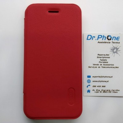 Capa vermelha para smartphone com cartão da empresa Dr.Phone