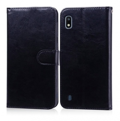 Capa para smartphone preta em imitação de pele com fecho e recorte para câmara