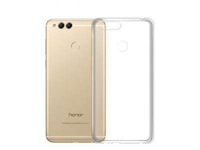 Smartphone dourado Honor com duas câmaras traseiras e capa transparente