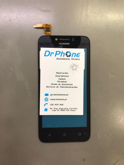 Ecrã móvel Huawei com cartão de visita da Dr Phone