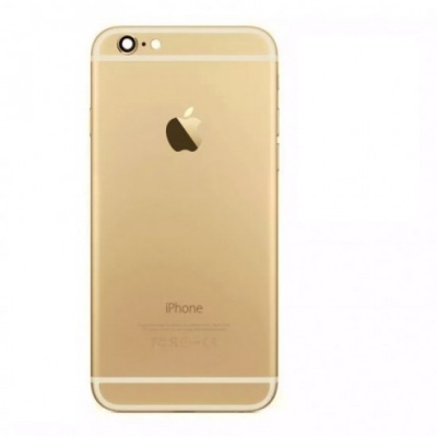 Smartphone iPhone dourado com logótipo Apple e texto 'iPhone'