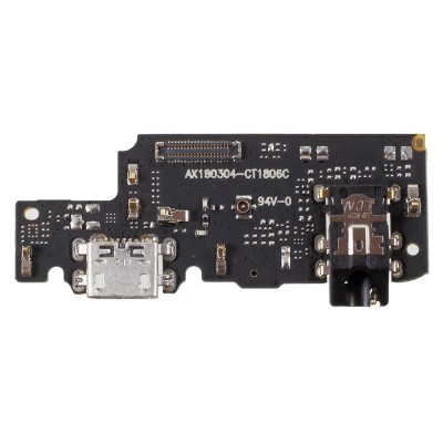 Placa eletrónica preta com conector micro USB e entrada de áudio