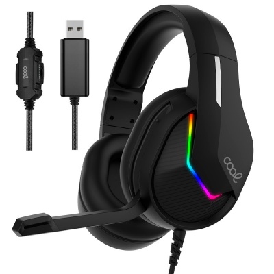 Auscultadores gaming pretos com microfone e luz RGB