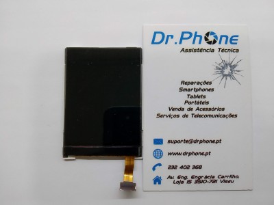 Ecrã de smartphone preto com cabo flexível ao lado de cartão de visita Dr.Phone