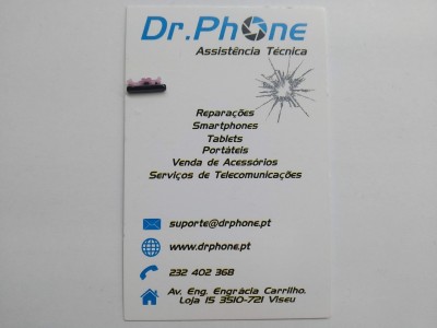 Cartão de visita branco com texto azul e preto de assistência técnica Dr.Phone