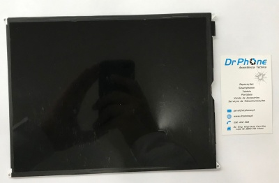 Ecrã preto retangular com moldura fina e cartão de visita Dr Phone