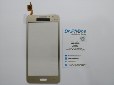 Ecrã tátil dourado de smartphone com cartão de visita