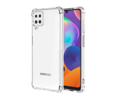 Smartphone Samsung branco com capa protetora transparente