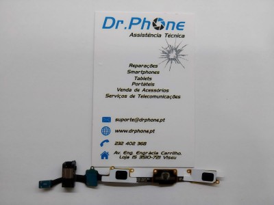 Componente de smartphone branco com botões sobre cartão de visita da Dr.Phone