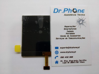 Ecrã tátil preto e cartão de visita da Dr.Phone Assistência Técnica