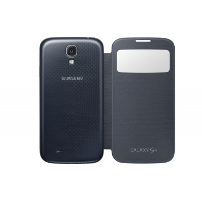 Samsung Galaxy S4 preto com capa protetora preta aberta