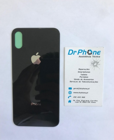 Tampa traseira preta para iPhone e cartão de assistência técnica Dr Phone