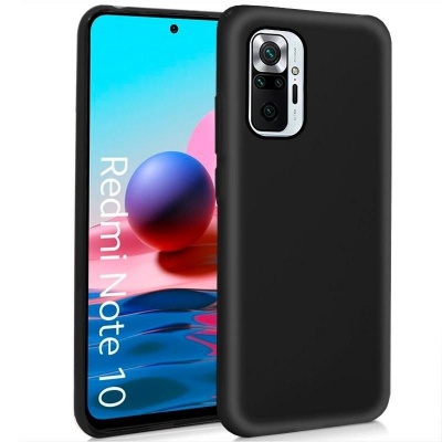 Smartphone Redmi Note 10 com capa preta fosca e ecrã colorido