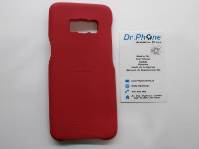Capa para smartphone vermelha em silicone junto a cartão de visita Dr.Phone