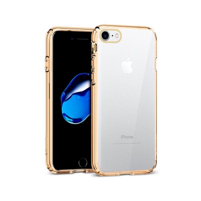 iPhone com capa transparente e bordas douradas