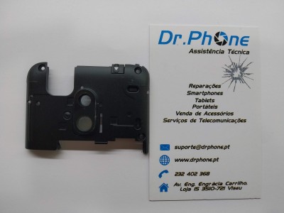 Componente plástico preto ao lado de cartão de visita DR.PHONE