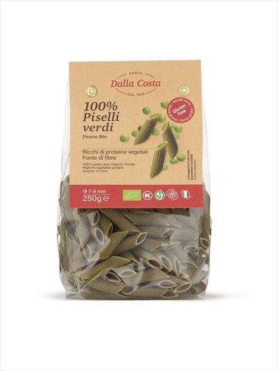 Embalagem de massa Penne Bio 100% ervilhas verdes Dalla Costa