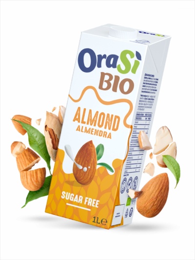 Embalagem de bebida vegetal de amêndoa OraSi BIO