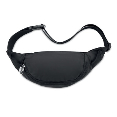 Bolsa de cintura preta com fecho de correr e cinta ajustável