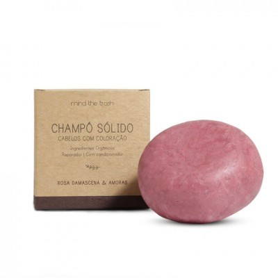Champô sólido rosa com embalagem de cartão reciclado