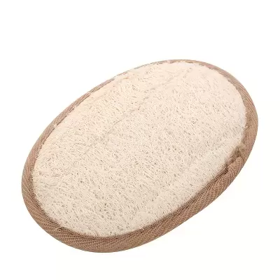 Esponja oval para banho bege e creme com borda castanha clara