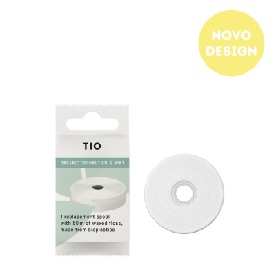 Fio dental cerado em carretel branco com embalagem e selo amarelo Novo Design