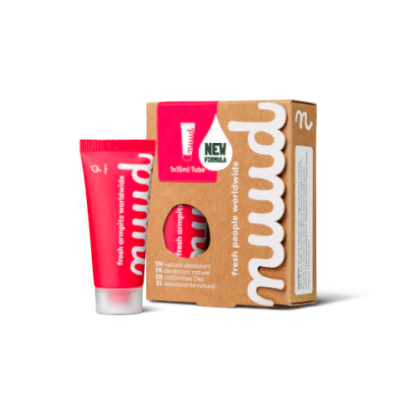 Desodorizante natural Miird Fresh Empathy com embalagem de cartão castanho e tubo vermelho