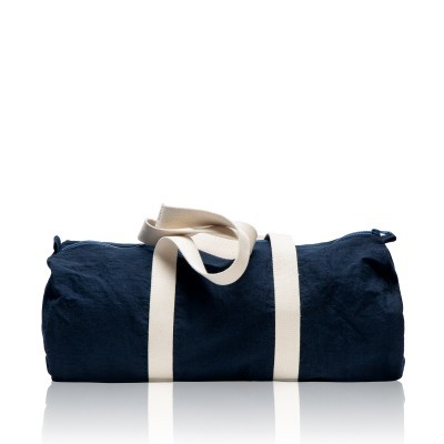 Mala desportiva azul escura com alças bege