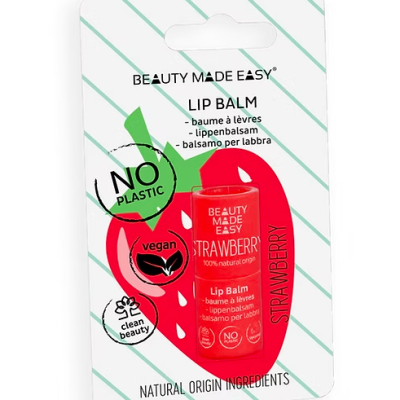 Bálsamo labial BEAUY MADE EASY sabor morango em embalagem sem plástico