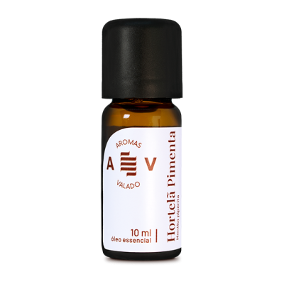 Frasco de vidro âmbar pequeno com óleo essencial Hortelã Pimenta