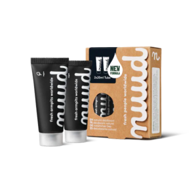 Conjunto de desodorizantes naturais de tubos pretos com embalagem castanha