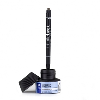 Recipiente de tinta azul Lumocolor com caneta Infinitebook preta