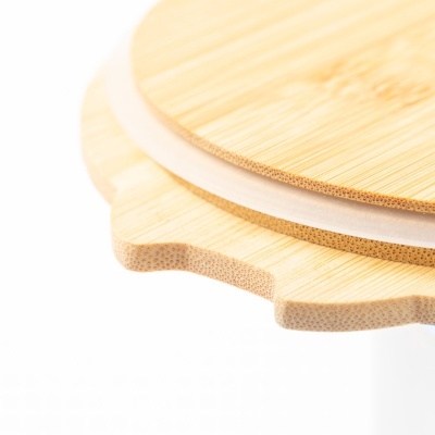 Tampa redonda em bambu com borda branca em silicone