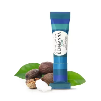 Produto creme de barbear BEN&ANNA PURE azul com nozes de karité e folhas verdes