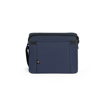 Bolsa de tecido azul escuro com fechos pretos e alça lateral