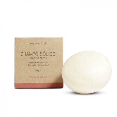 Champô sólido branco com embalagem de cartão castanho para cabelos secos