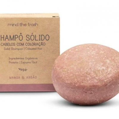 Champô sólido rosado com embalagem de cartão reciclado