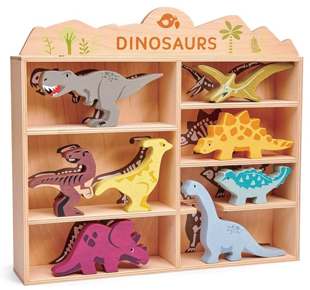 Conjunto de 8 dinossauros com prateleira Tenderleaf Conjunto de 8 dinossauros com prateleira Tenderleaf