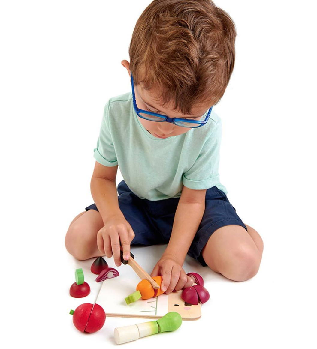 Tábua de corte mini-chef Leaf Wooden Play Set Tábua de corte mini-chef Leaf Wooden Play Set