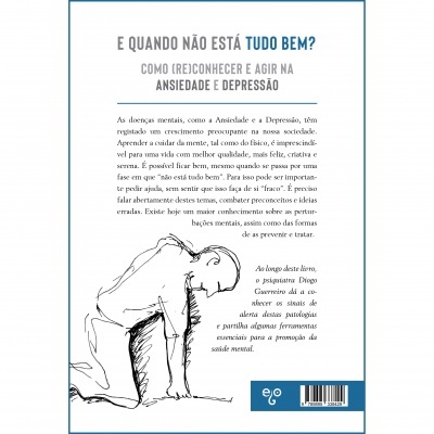Contracapa de livro sobre ansiedade e depressão com texto e ilustração de pessoa ajoelhada