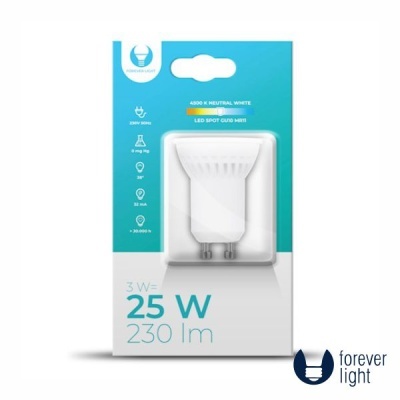 Embalagem de lâmpada LED spot GU10 25W branca neutra da marca forever light