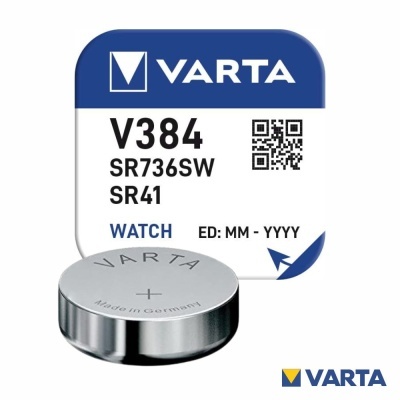 Bateria de relógio VARTA V384 SR736SW SR41 em embalagem azul e branca