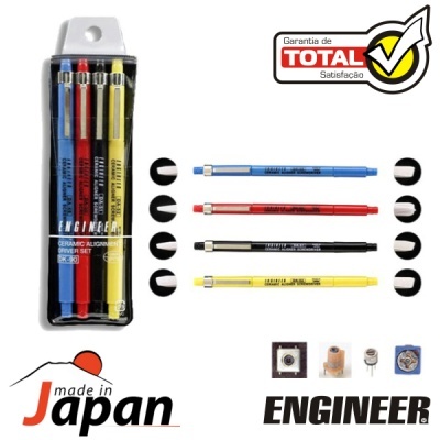 Conjunto de 4 chaves de fendas ENGINEER SK-10 coloridas em embalagem plástica transparente