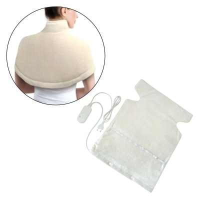 aquecedor elétrico para pescoço e costas em tecido creme com controle branco