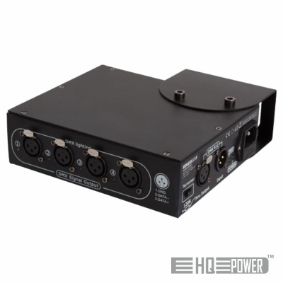 Caixa preta para sinal DMX com conectores XLR, texto DMX lighting, DMX Signal Output