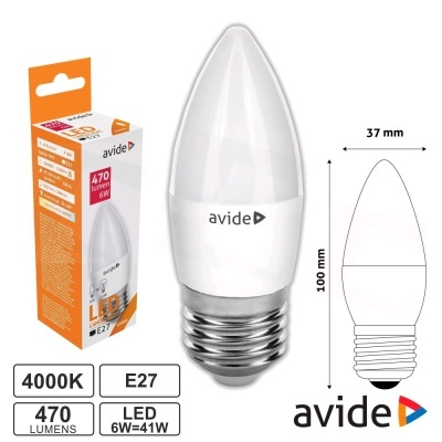 LÂMPADA LED E27 VELA 6W 230V 4000K 470LM AVIDE